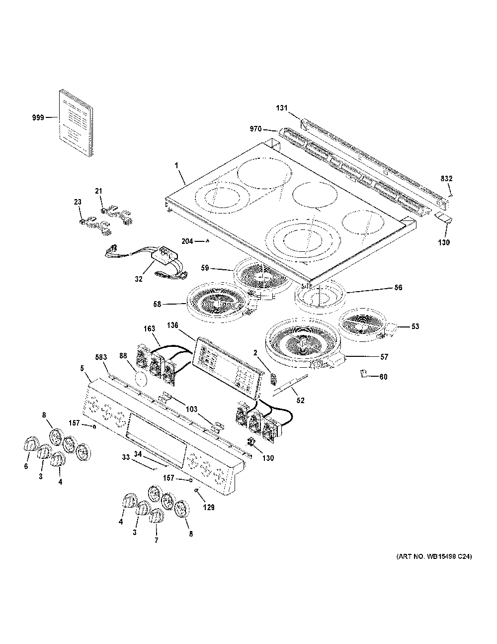 Control Panel And Cooktop Diagram and Parts List for PS96PZR1SS  General Electric Range
