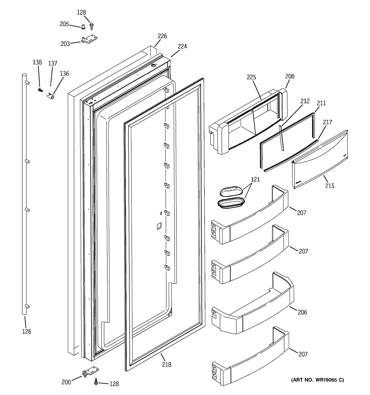 FRESH FOOD DOOR Diagram and Parts List for ZISS360DRKSS  General Electric Refrigerator