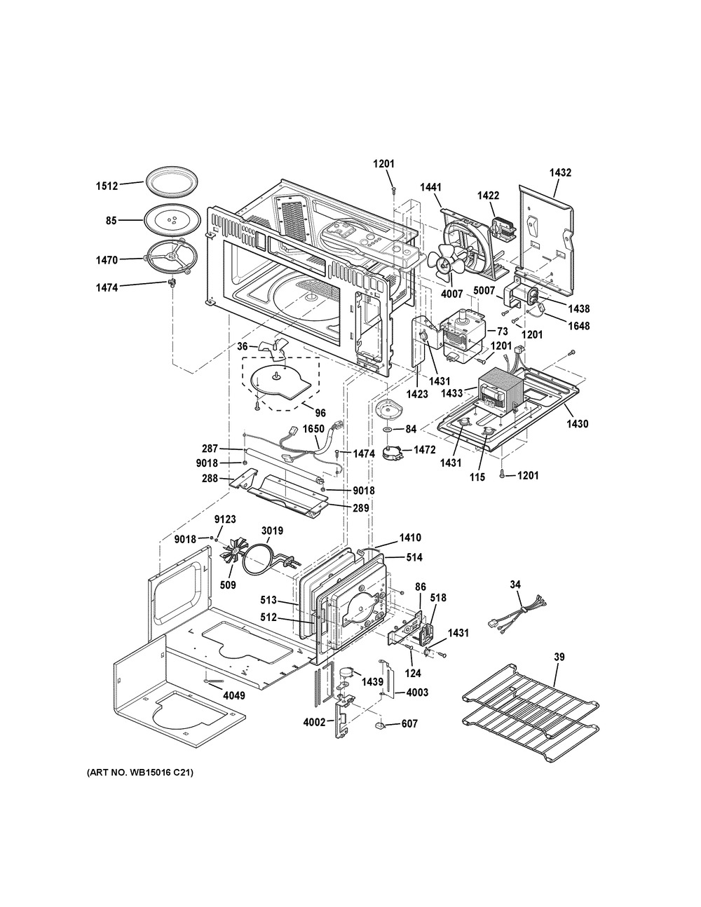 Interior Parts 1 Diagram and Parts List for ZSA1202J3SS  General Electric Microwave
