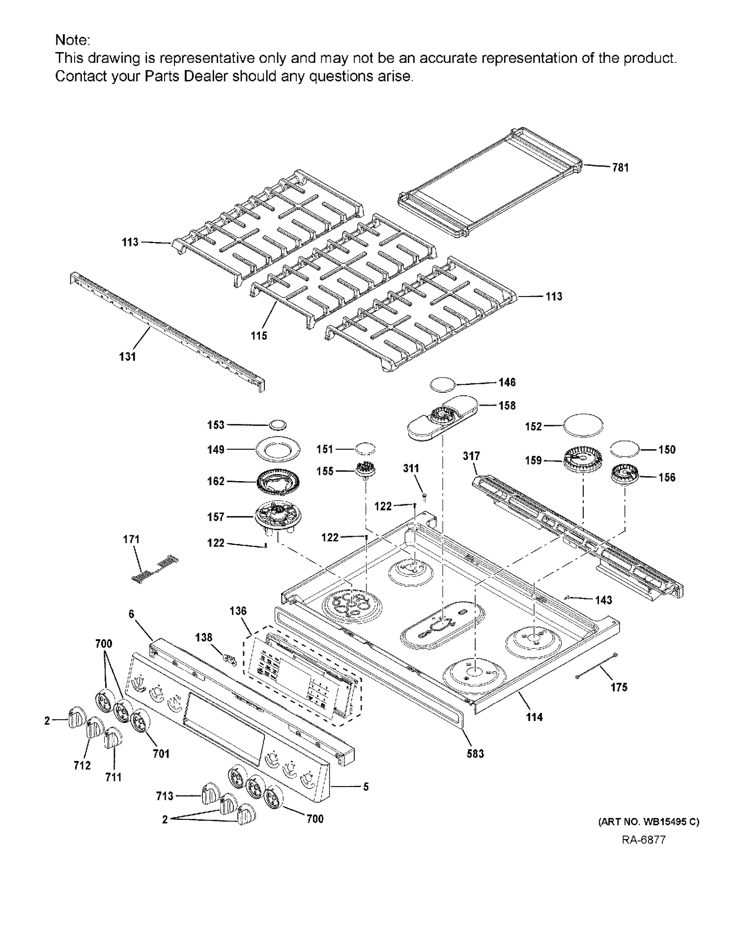 CONTROL PANEL & COOKTOP Diagram and Parts List for PCGS930EEL1ES  General Electric Range