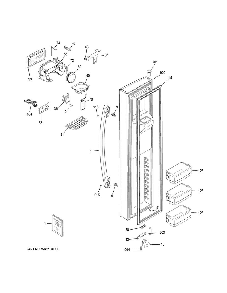 Freezer Door Diagram and Parts List for PSS28KSHECSS  General Electric Refrigerator