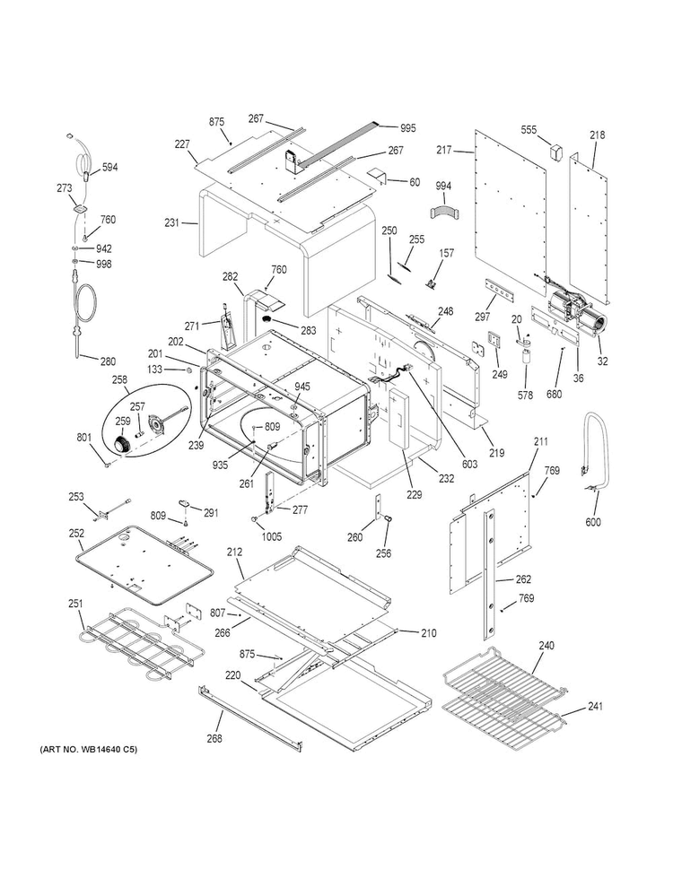 Lower Oven Diagram and Parts List for PT925SN5SS  General Electric Wall Oven