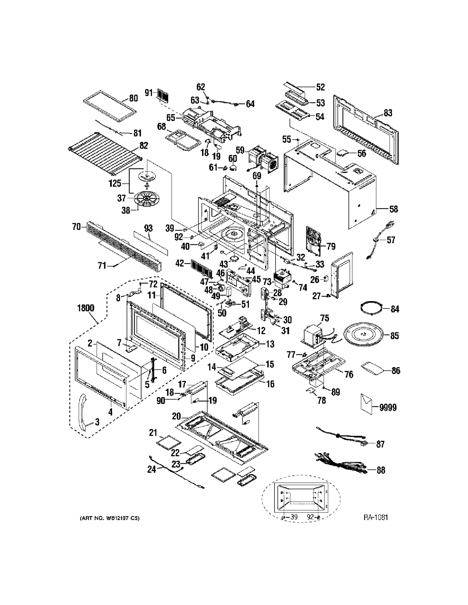 MICROWAVE Diagram and Parts List for JVM1660WBC06  General Electric Microwave