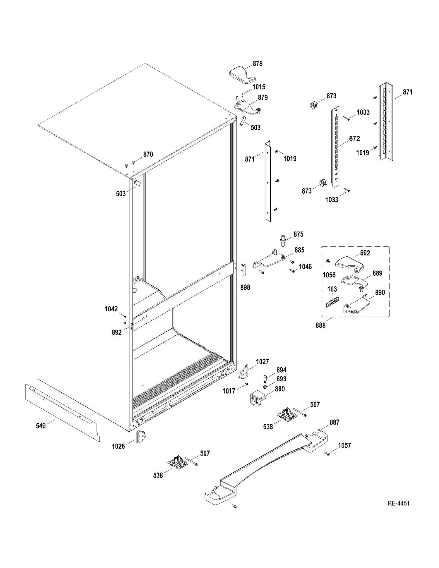 HINGE PARTS Diagram and Parts List for MBRC0GAXERWW  General Electric Refrigerator
