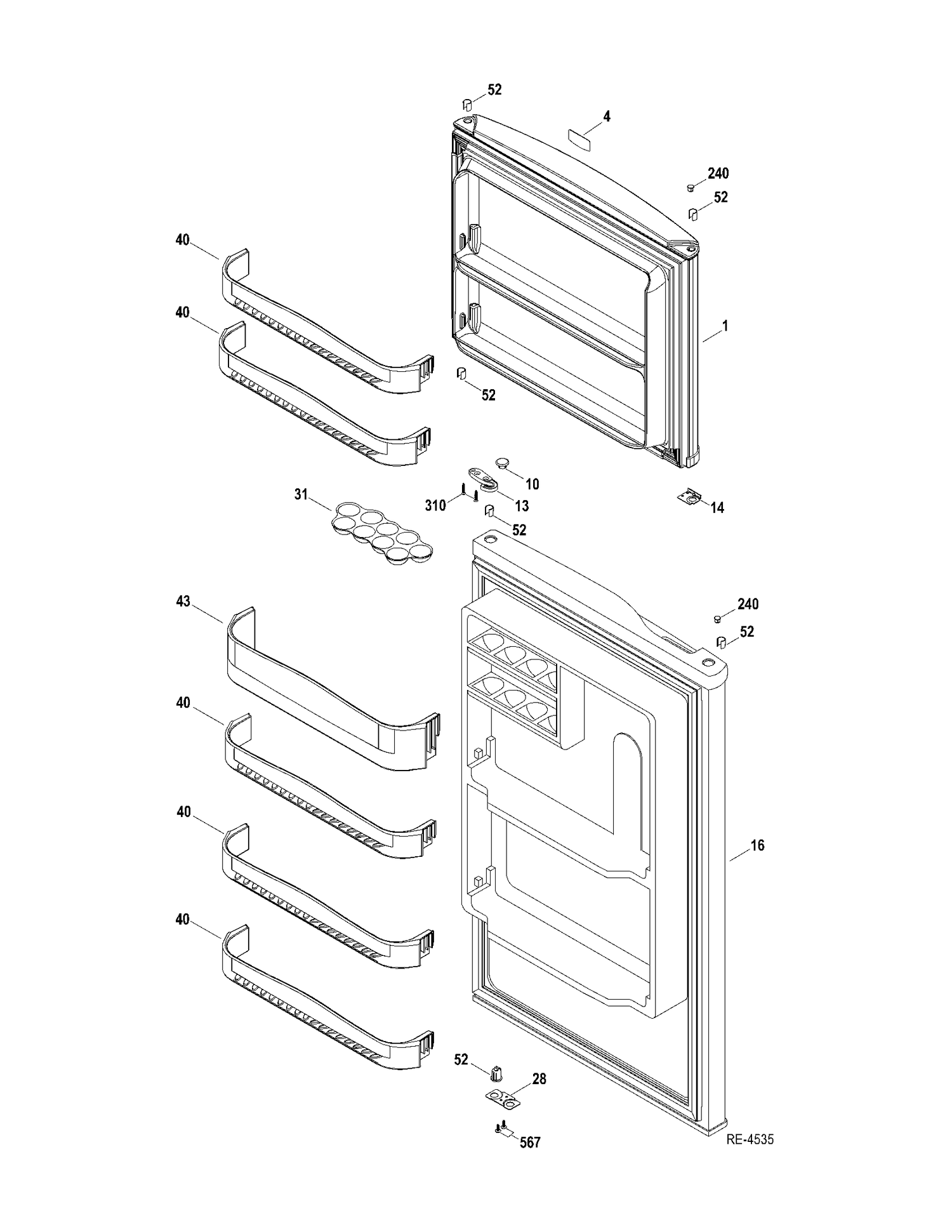DOORS Diagram and Parts List for MTR12YATAWW  General Electric Refrigerator