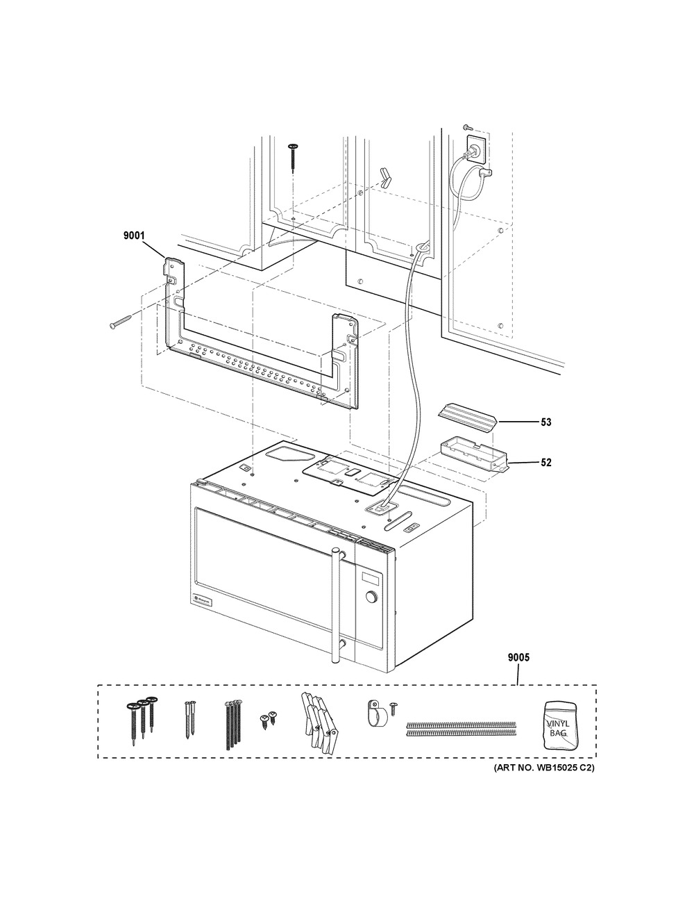 Installation Parts Diagram and Parts List for ZSA1202J3SS  General Electric Microwave
