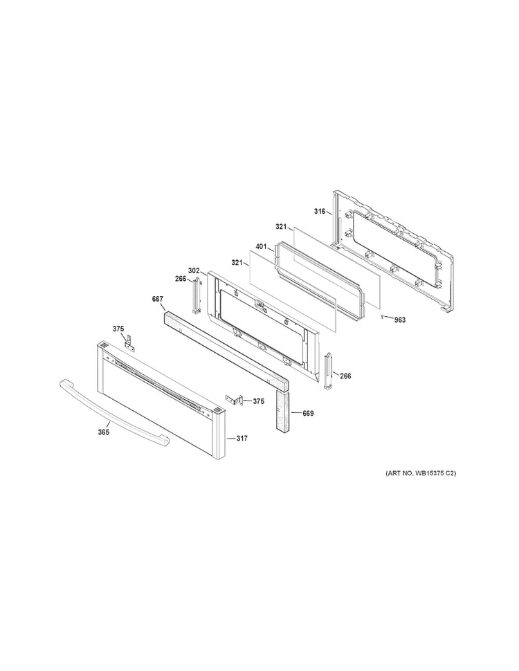 Upper Door Diagram and Parts List for PGB950SEF3SS  General Electric Range