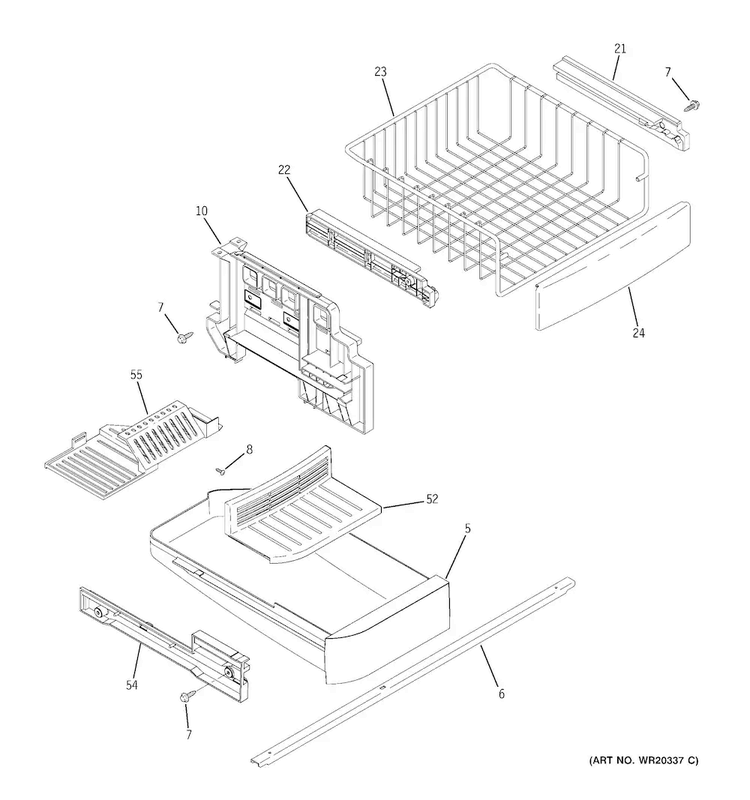 Freezer Shelves Diagram and Parts List for GFSS2HCYJSS  General Electric Refrigerator