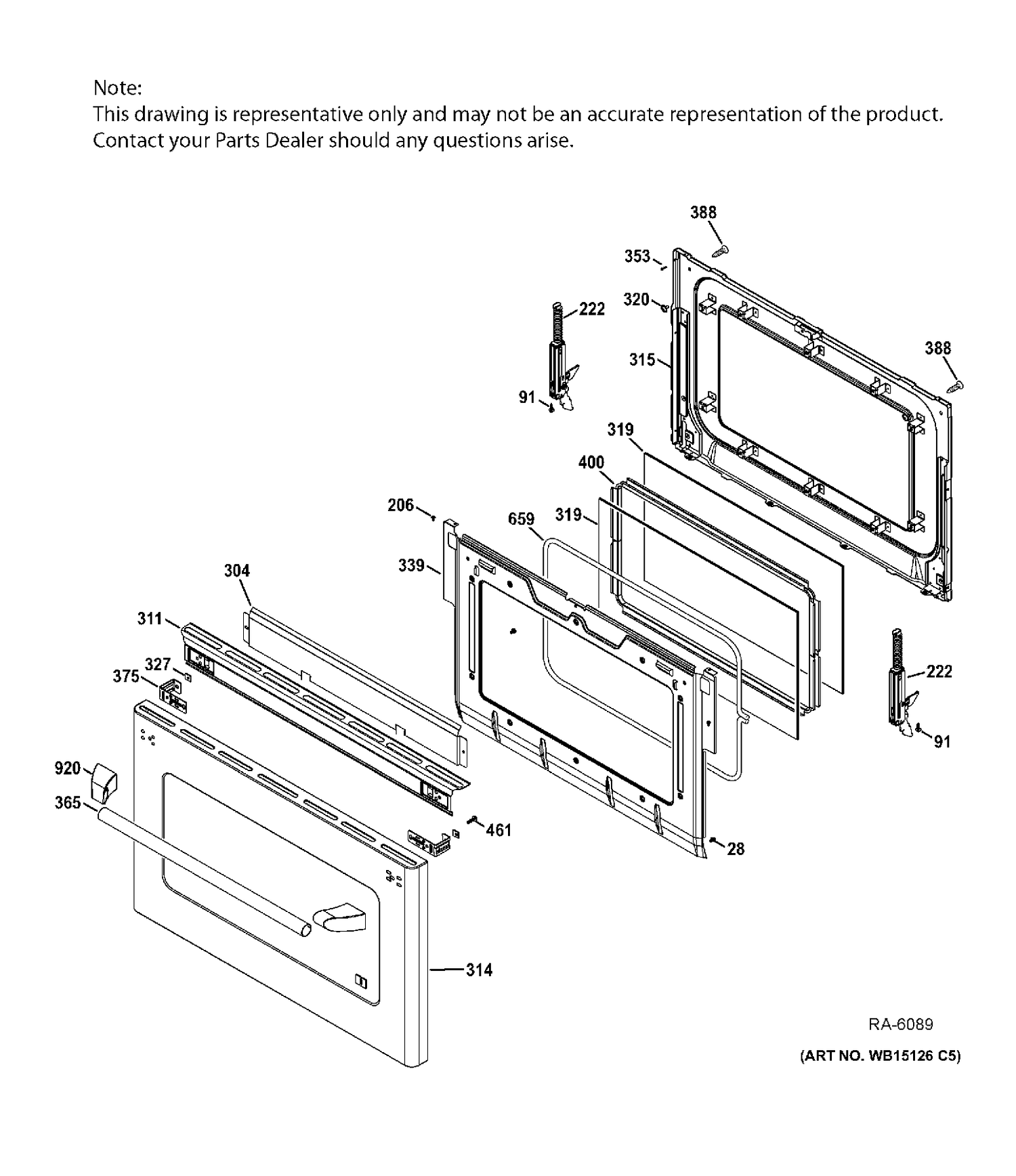 LOWER DOOR Diagram and Parts List for CCGS990SET4SS  General Electric Range