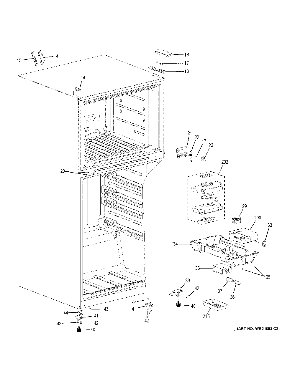 Fresh Food Section Diagram and Parts List for GIE21GSHFSS  General Electric Refrigerator