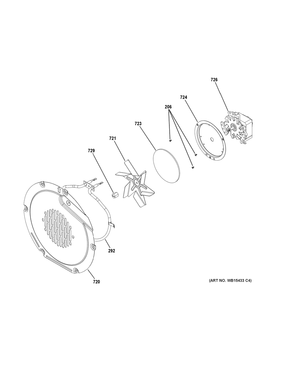 Convection Fan Diagram and Parts List for PGB965YP3FS  General Electric Range