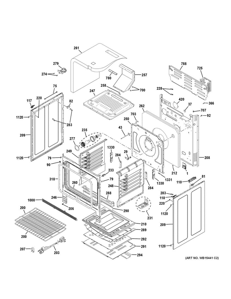 Body Parts Diagram and Parts List for PGB911SEJ3SS  General Electric Range