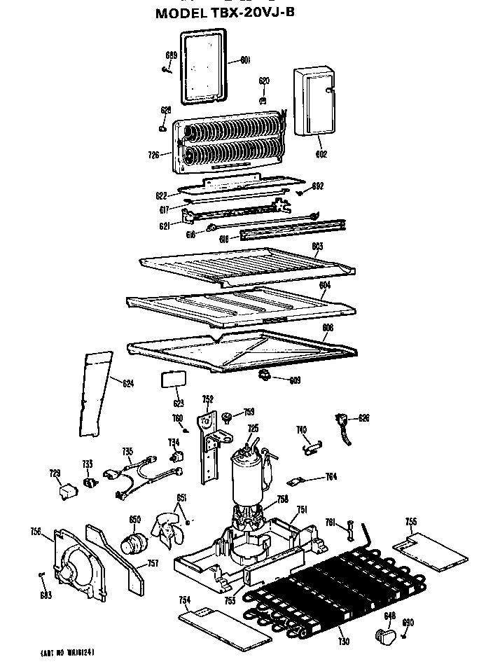 Unit Parts Diagram and Parts List for TBX20VJB  General Electric Refrigerator