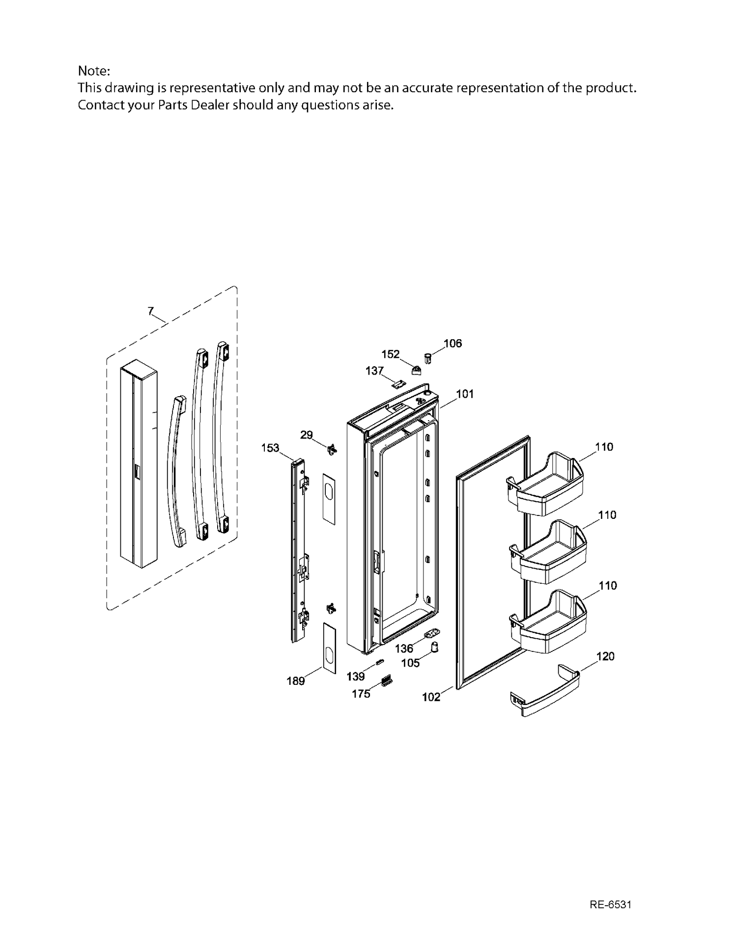 FF DOOR LT Diagram and Parts List for PNE25JGKAKWW  General Electric Refrigerator