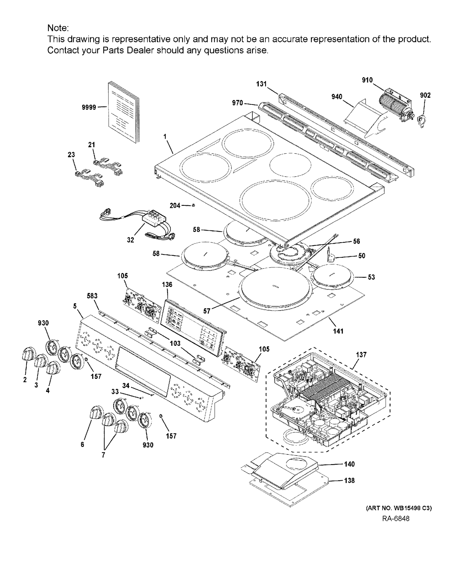 CONTROL PANEL & COOKTOP Diagram and Parts List for CCHS985SEL1SS  General Electric Range