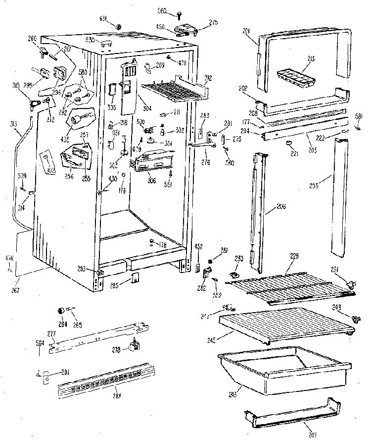 Cabinet Diagram and Parts List for TBF14SKB  General Electric Refrigerator
