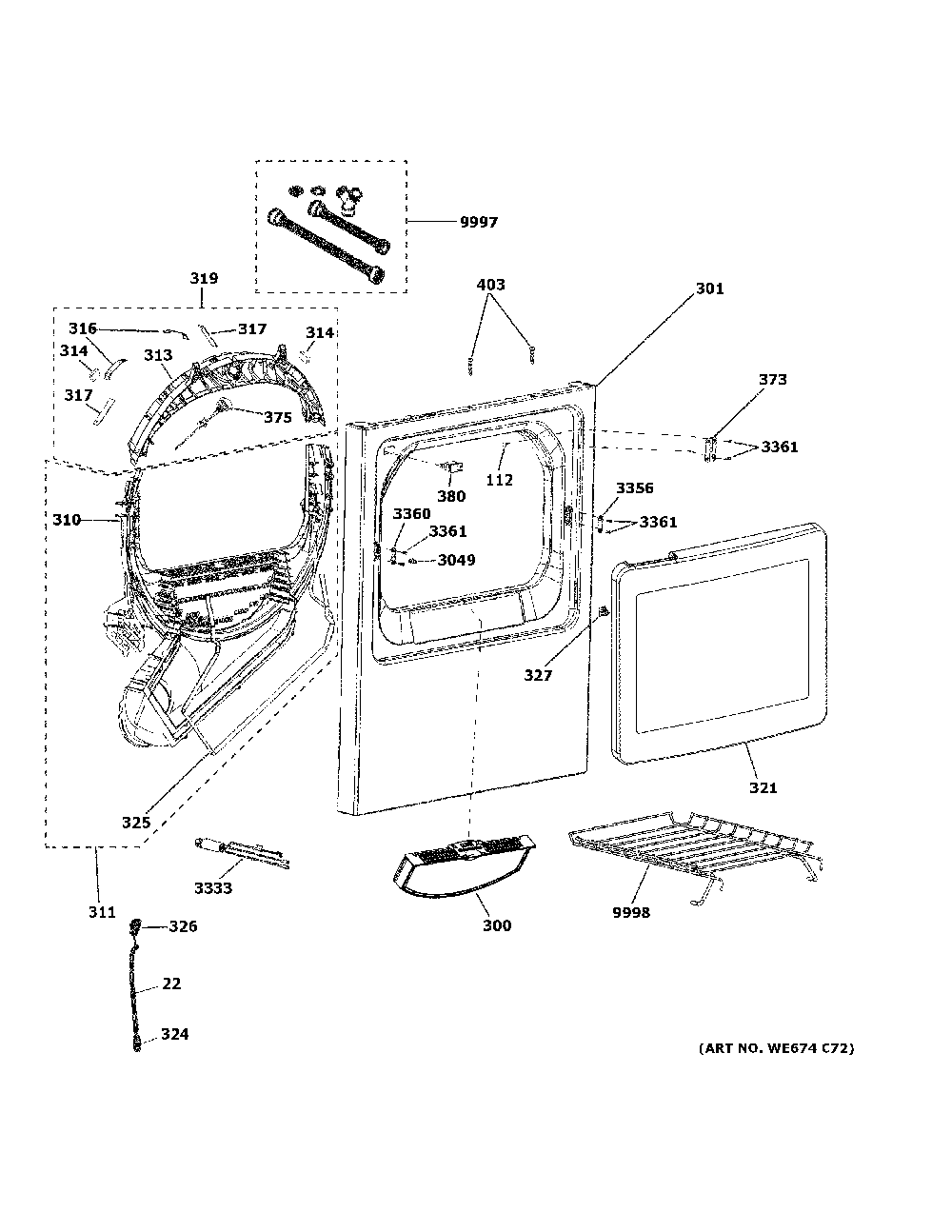 Front panel & door Diagram and Parts List for GTD84ECPN1DG  General Electric Dryer