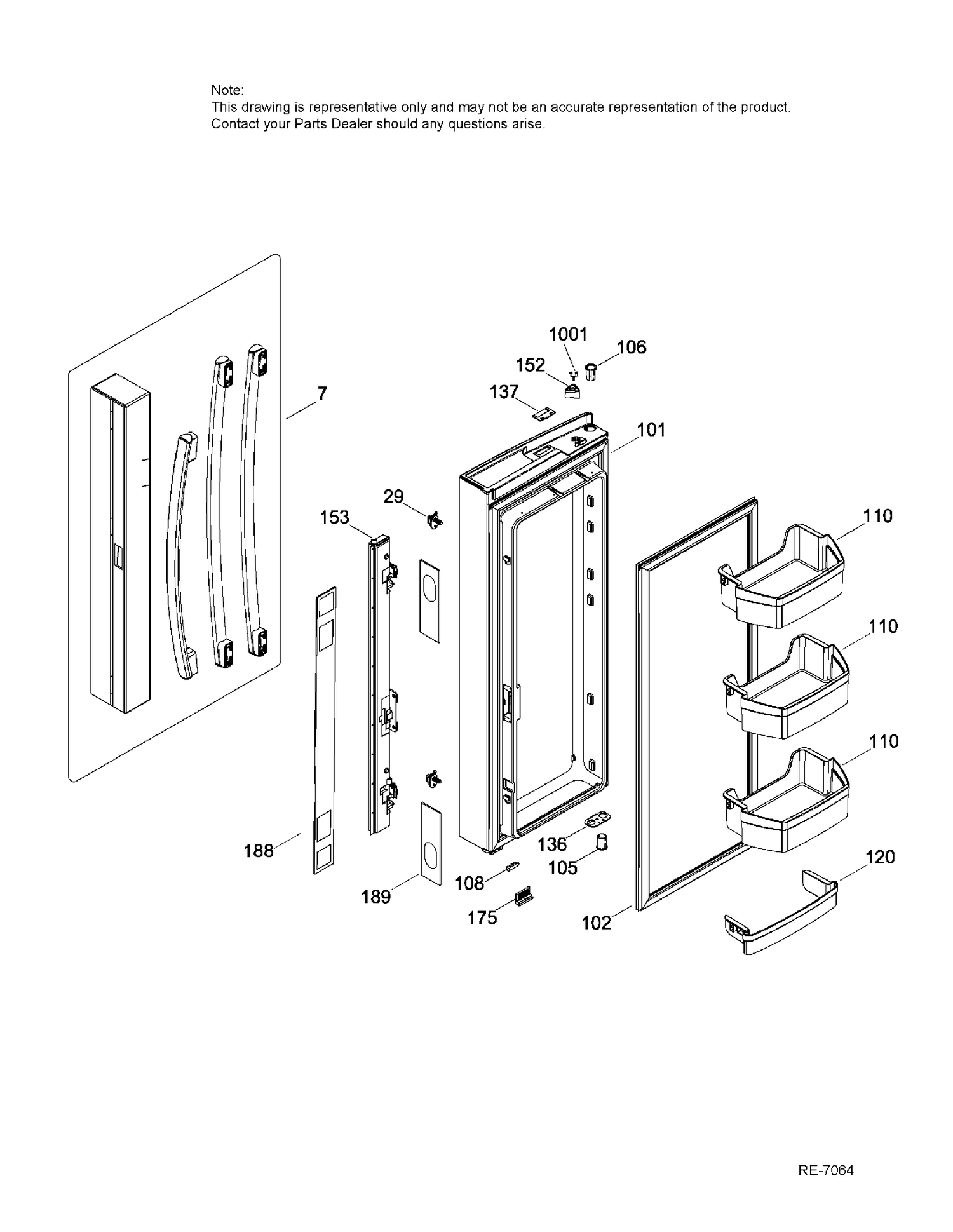 FRESH FOOD DOOR LEFT Diagram and Parts List for PNE25JGKCKWW  General Electric Refrigerator