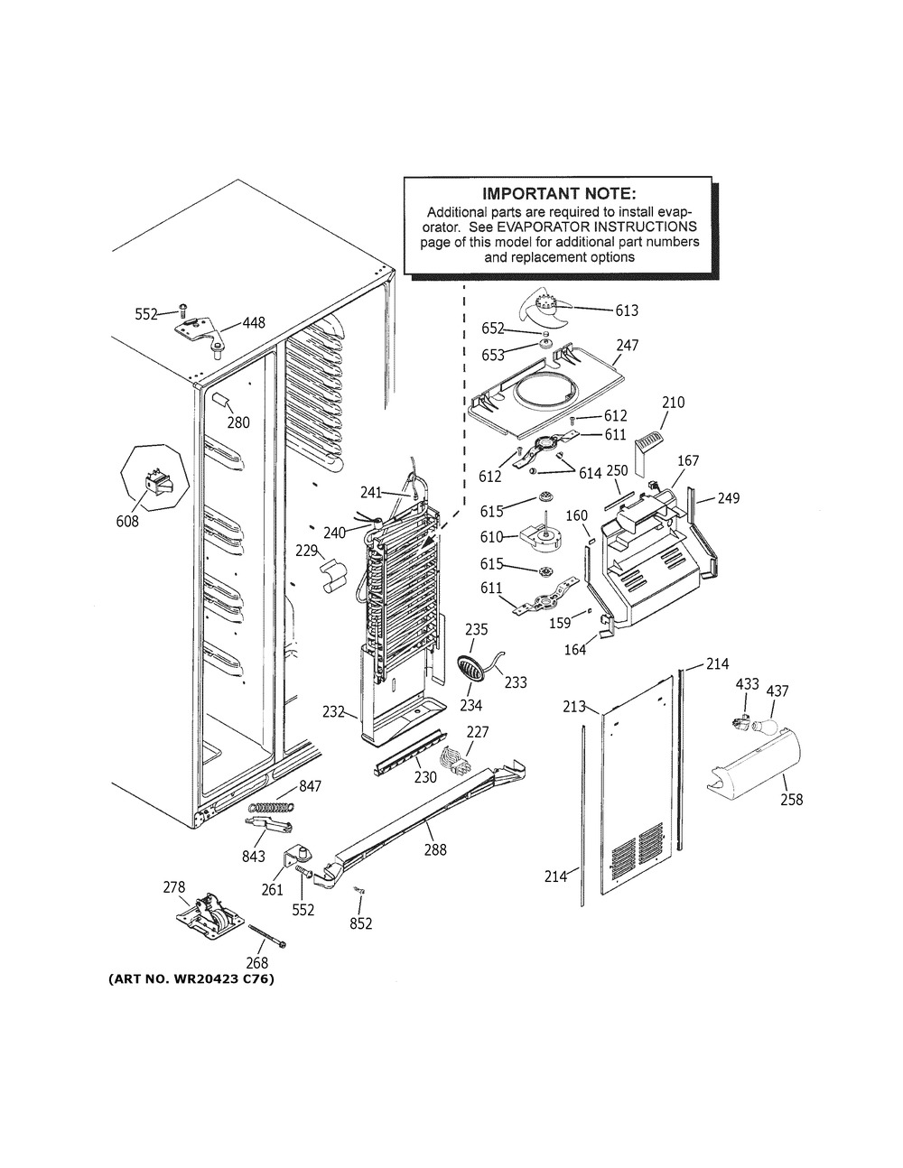 Freezer Section Diagram and Parts List for GSS25CGHLCWW  General Electric Refrigerator
