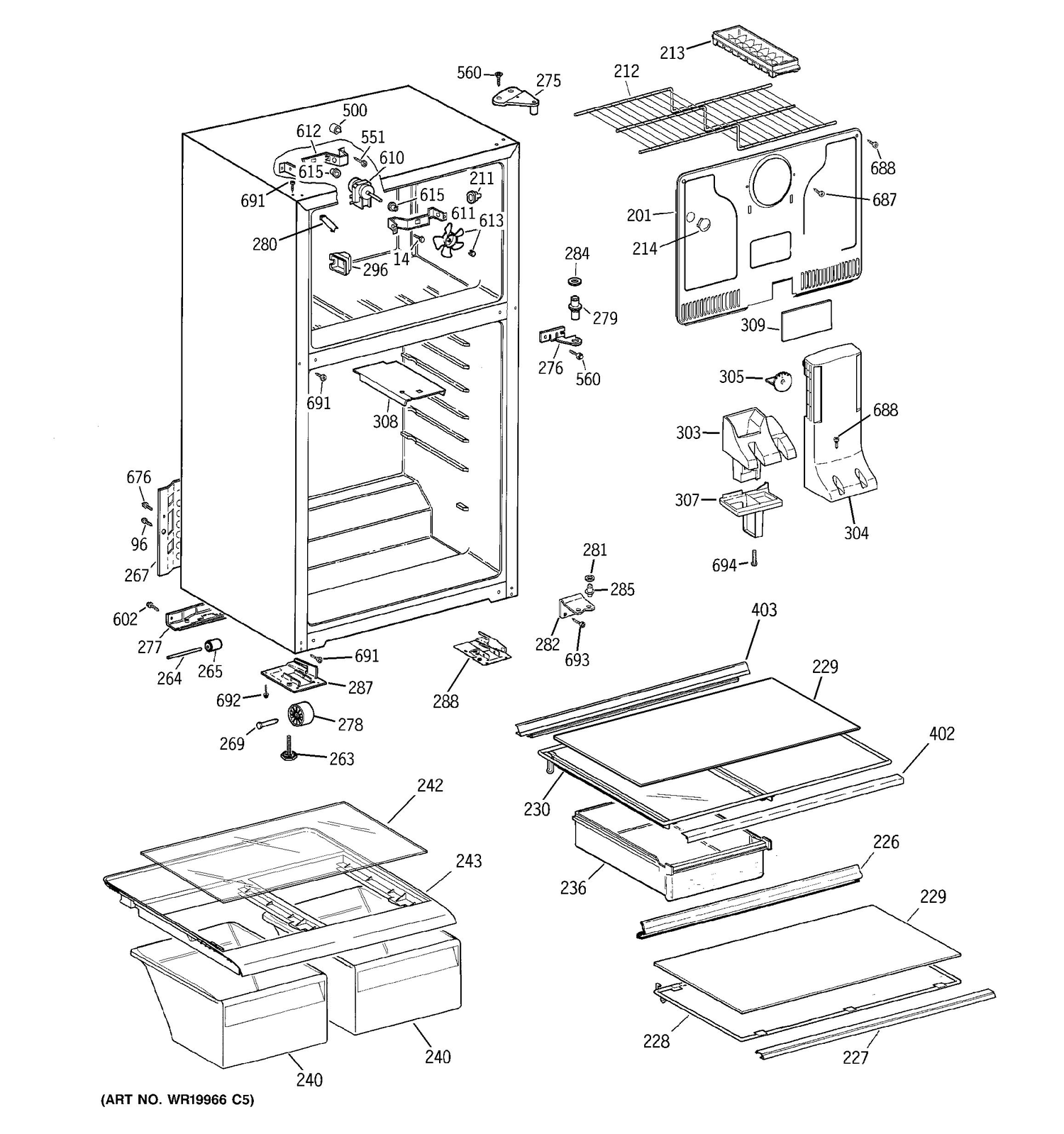 CABINET Diagram and Parts List for MTS17GBSBRWW  General Electric Refrigerator