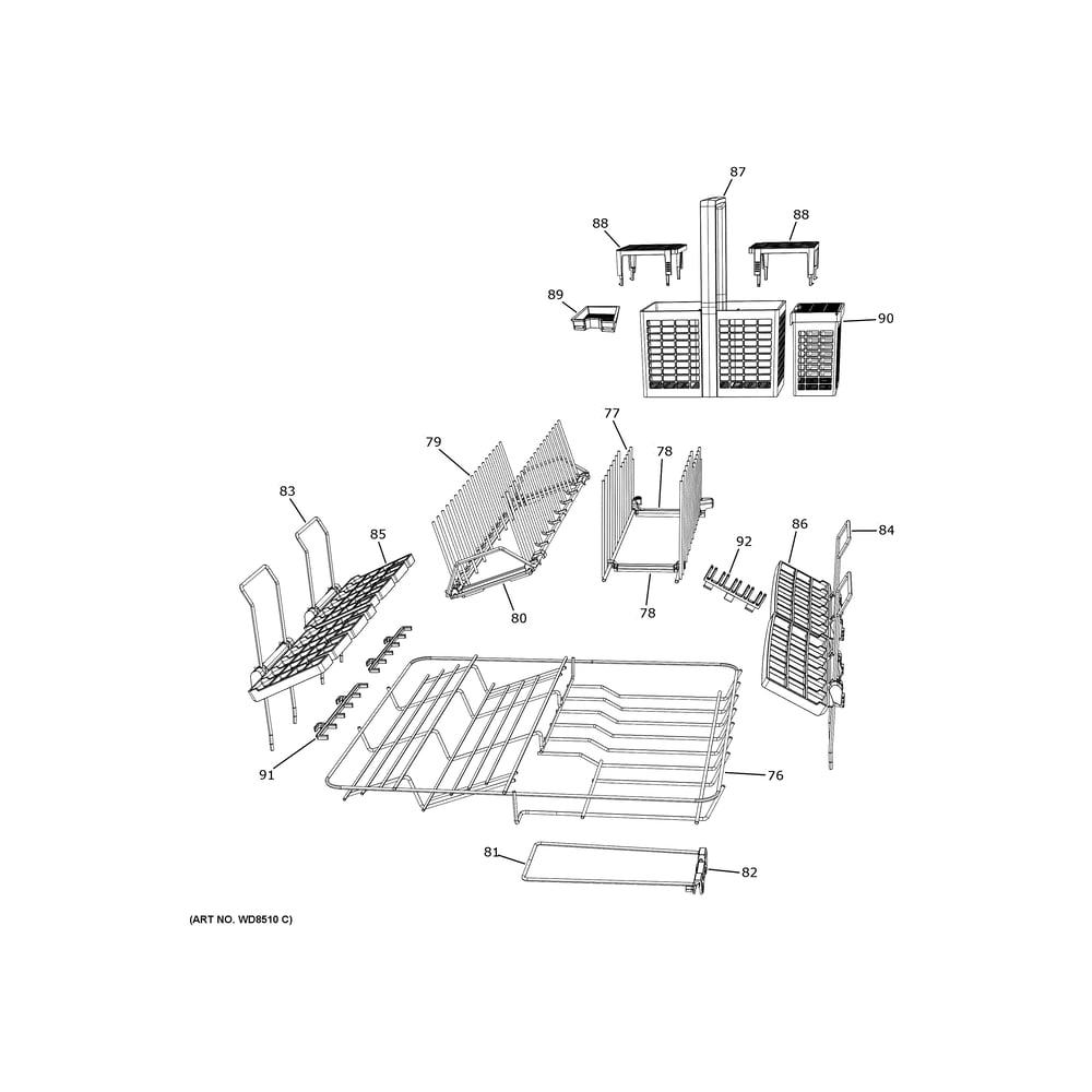 Rack Assemblies Diagram and Parts List for CDD220P3W0D1  General Electric Dishwasher