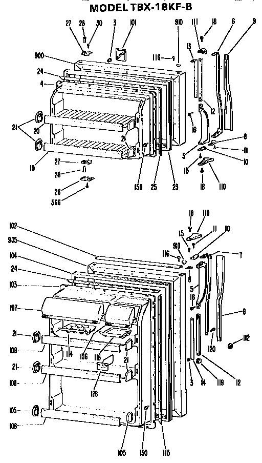 Doors Diagram and Parts List for TBX18KFB  General Electric Refrigerator