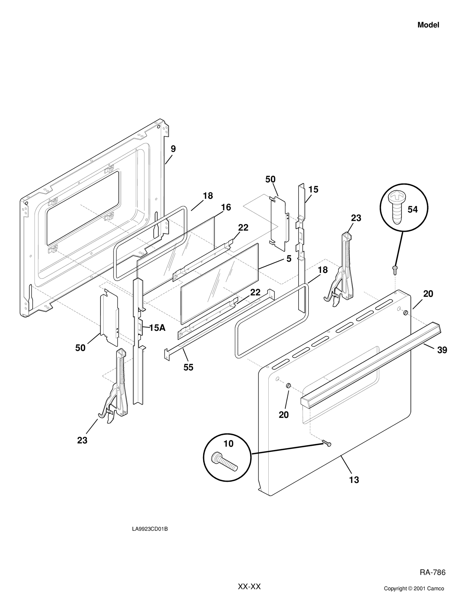 DOOR Diagram and Parts List for YRMF2050SM-7  General Electric Range