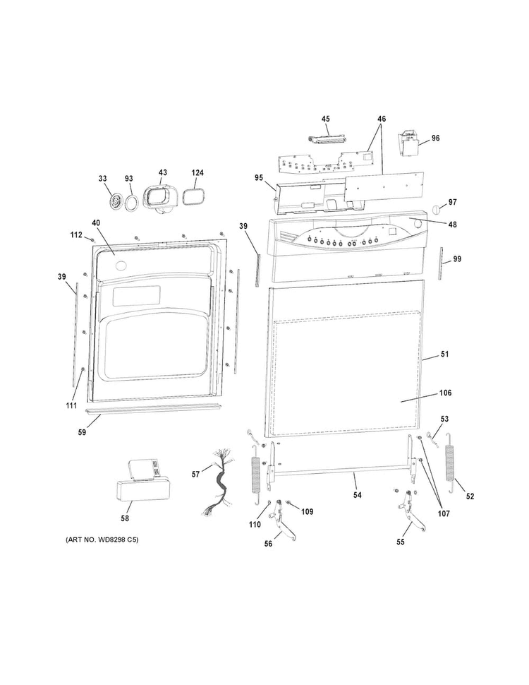 Escutcheon & Door Assembly Diagram and Parts List for GLDA690F00WW  General Electric Dishwasher