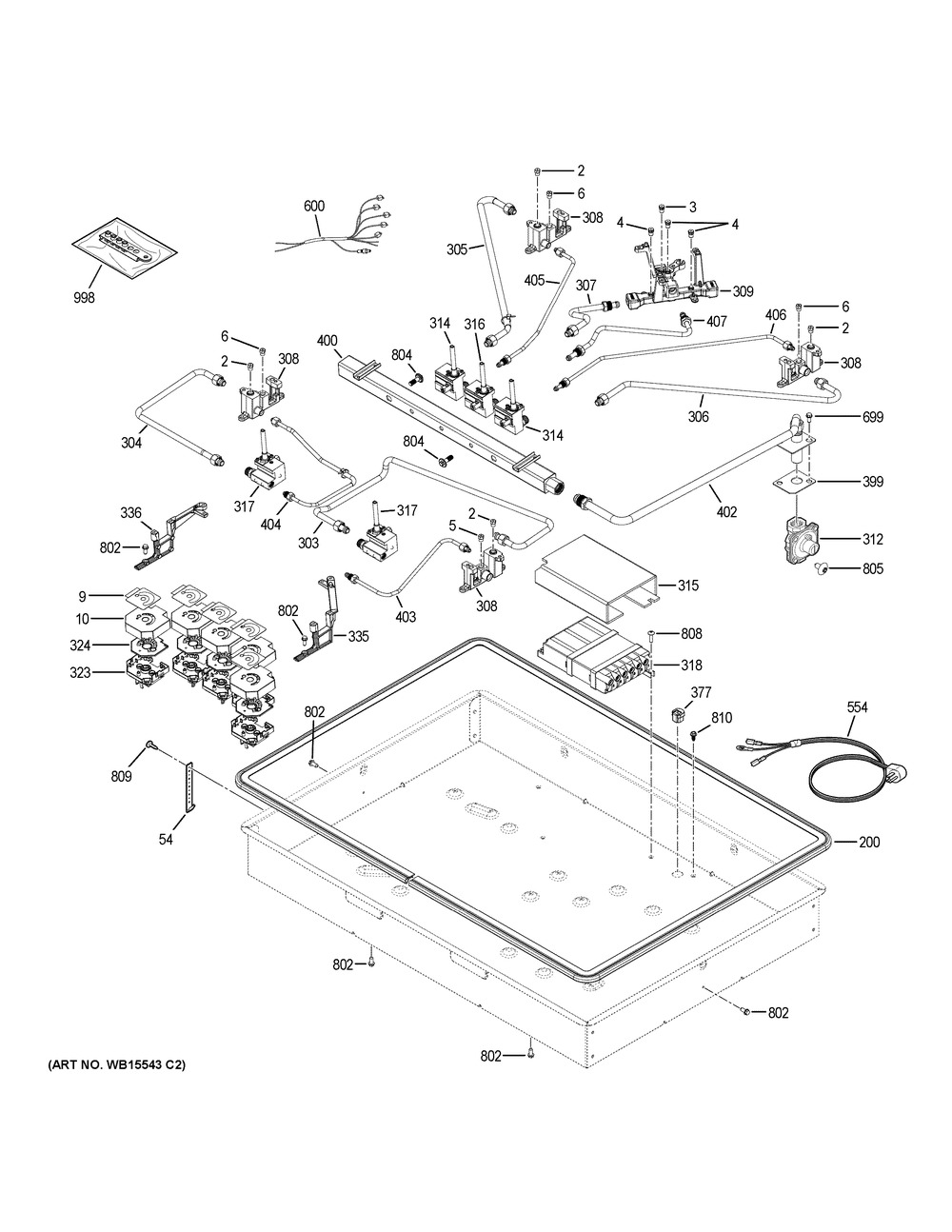 Gas & Burner Parts Diagram and Parts List for ZGU30RSL1SS  General Electric Cooktop