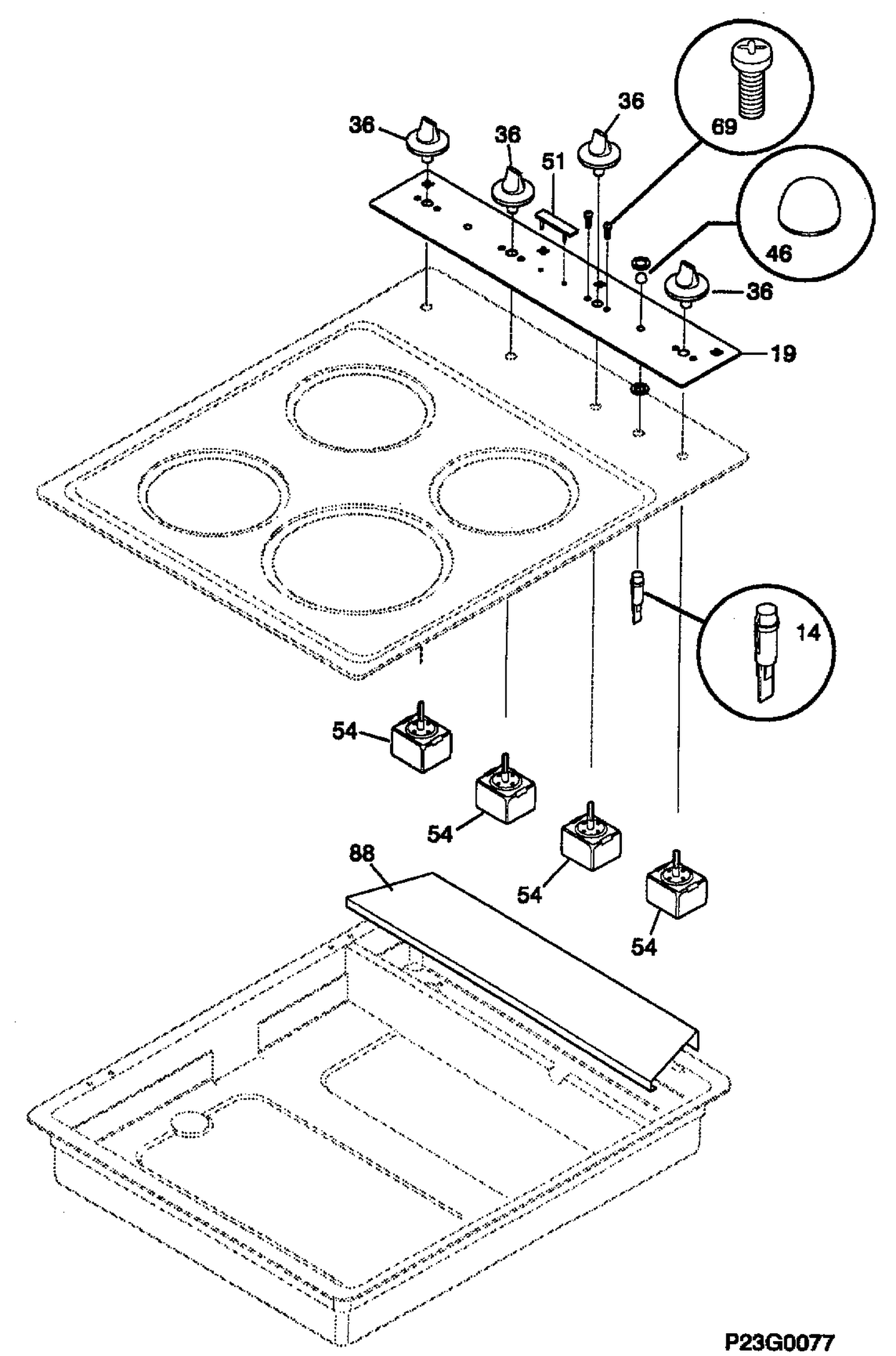 CONTROL PANEL & COOKTOP Diagram and Parts List for GCF3100SB-4  General Electric Range