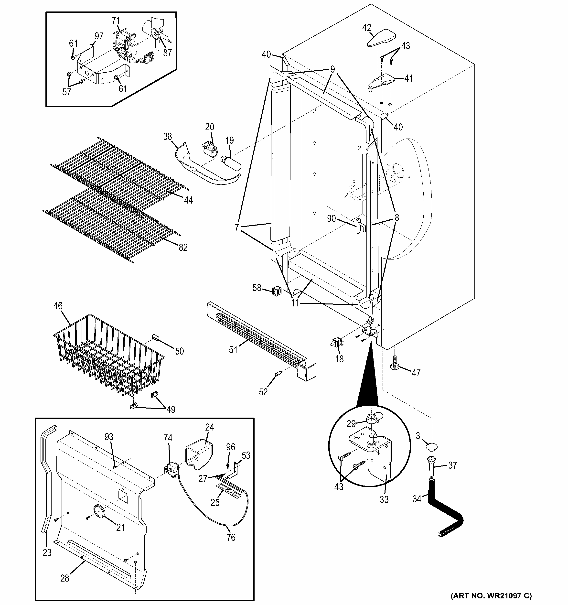 Cabinet Diagram and Parts List for FUM21DHRBWW  General Electric Freezer