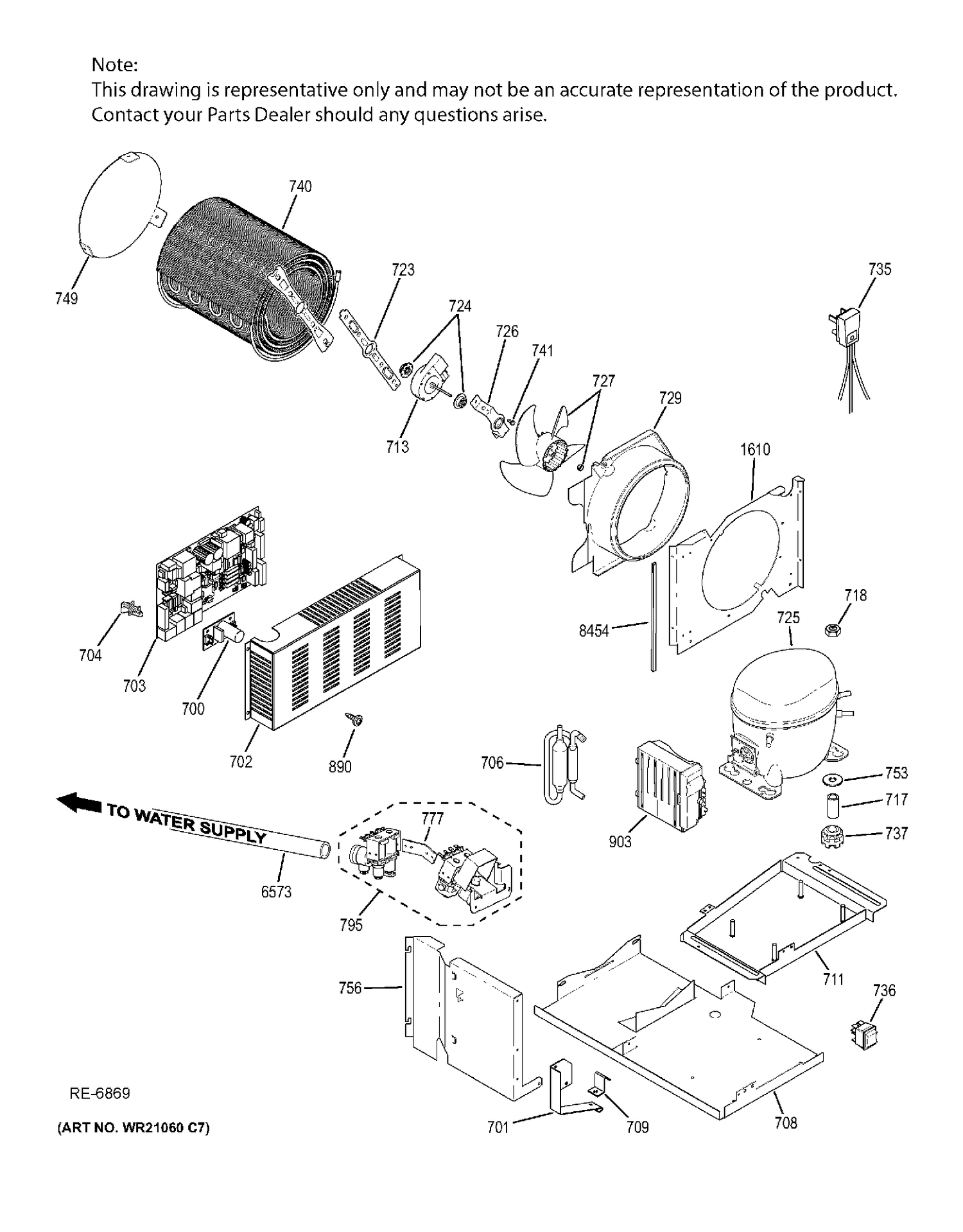 MACHINE COMPARTMENT Diagram and Parts List for ZISB480DHC  General Electric Refrigerator