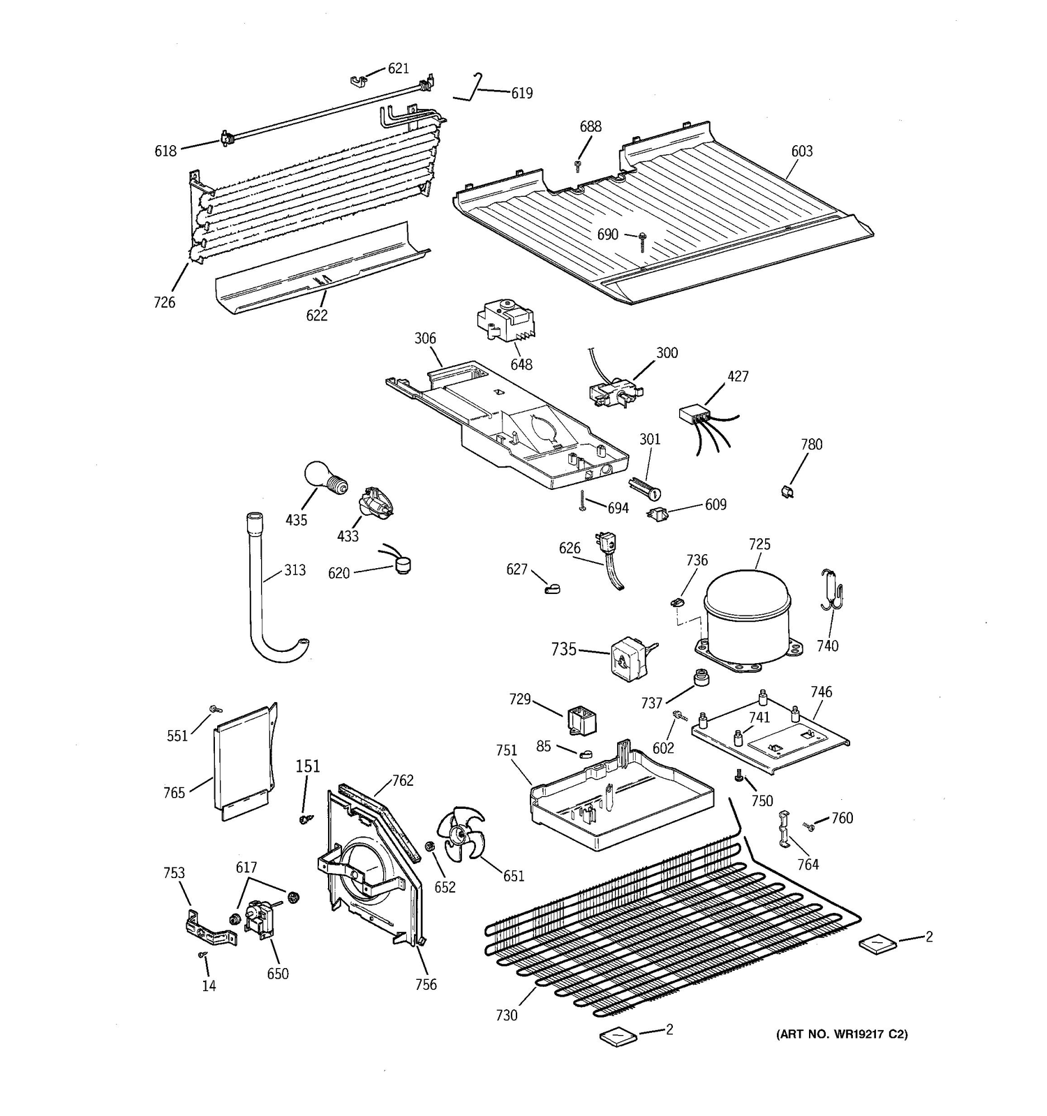 UNIT PARTS Diagram and Parts List for STS18HBMFRWW  General Electric Refrigerator