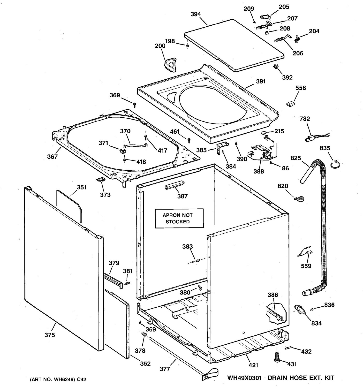 CABINET, COVER & FRONT PANEL Diagram and Parts List for HNSR4150B2WW  General Electric Washer