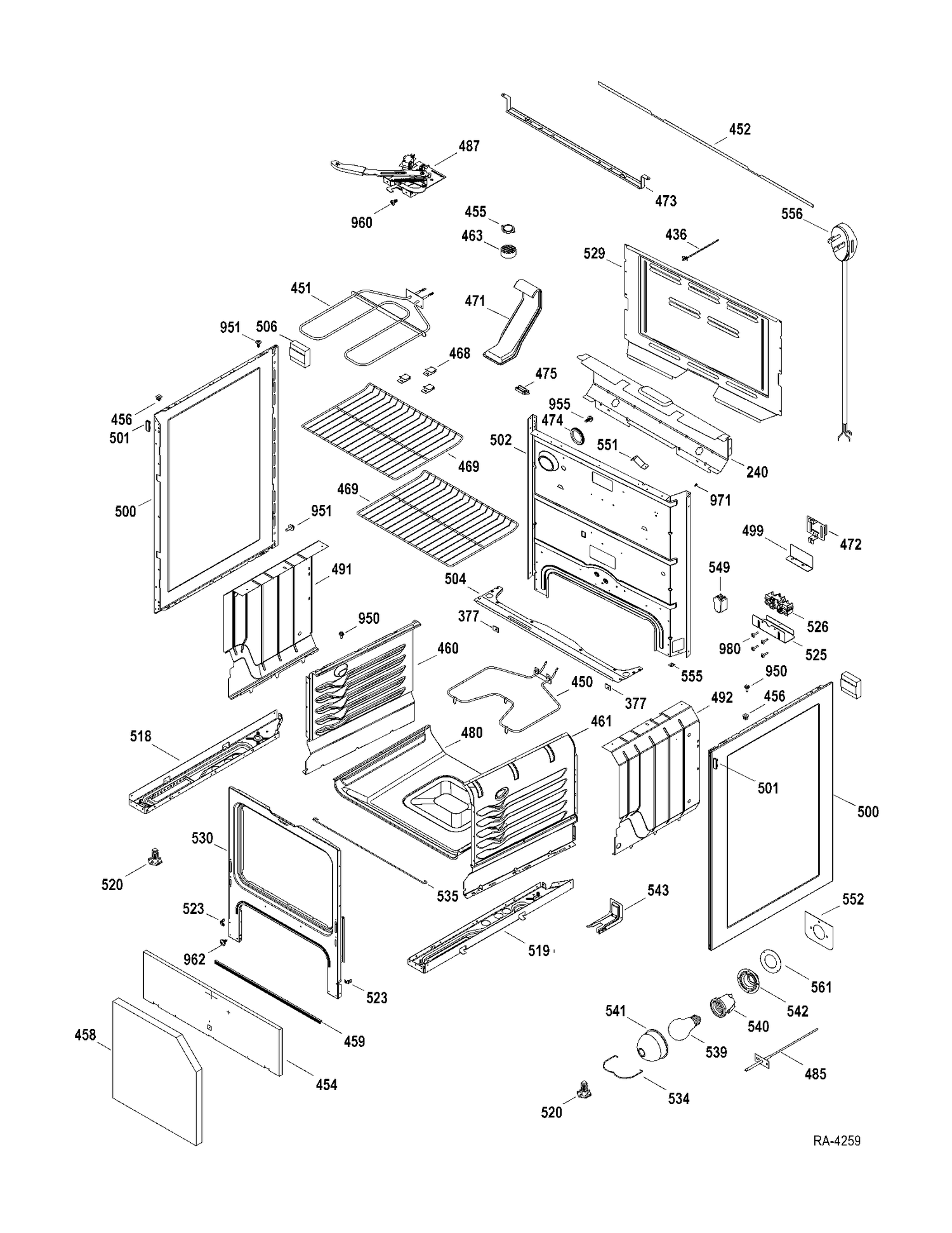 CHASSIS PARTS Diagram and Parts List for JCBP65SP2SS  General Electric Range