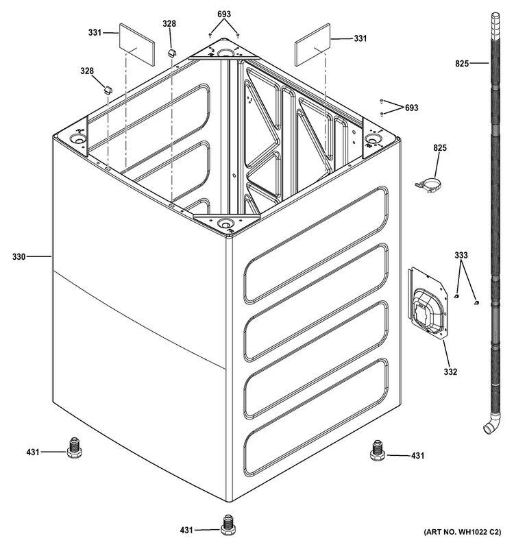 Cabinet Diagram and Parts List for GTW460AMJ3WW  General Electric Washer