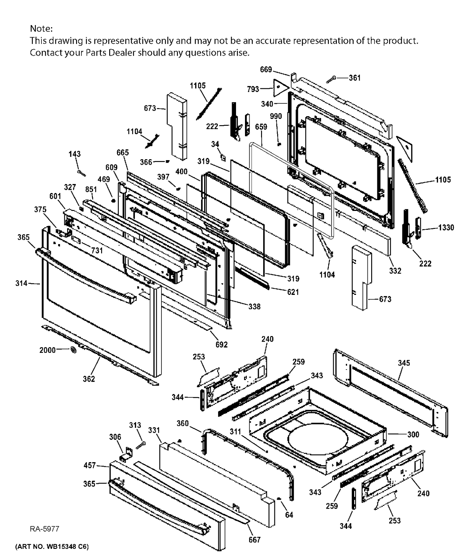 DOOR & DRAWER PARTS Diagram and Parts List for PCGS920SEF3SS  General Electric Range