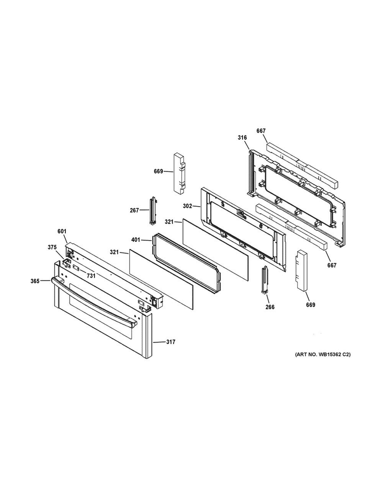 Upper Door Diagram and Parts List for PGS950SEF1SS  General Electric Range