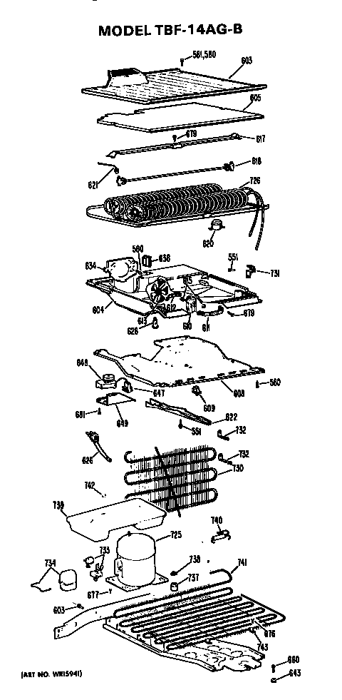 Unit Parts Diagram and Parts List for TBF14AGB  General Electric Refrigerator