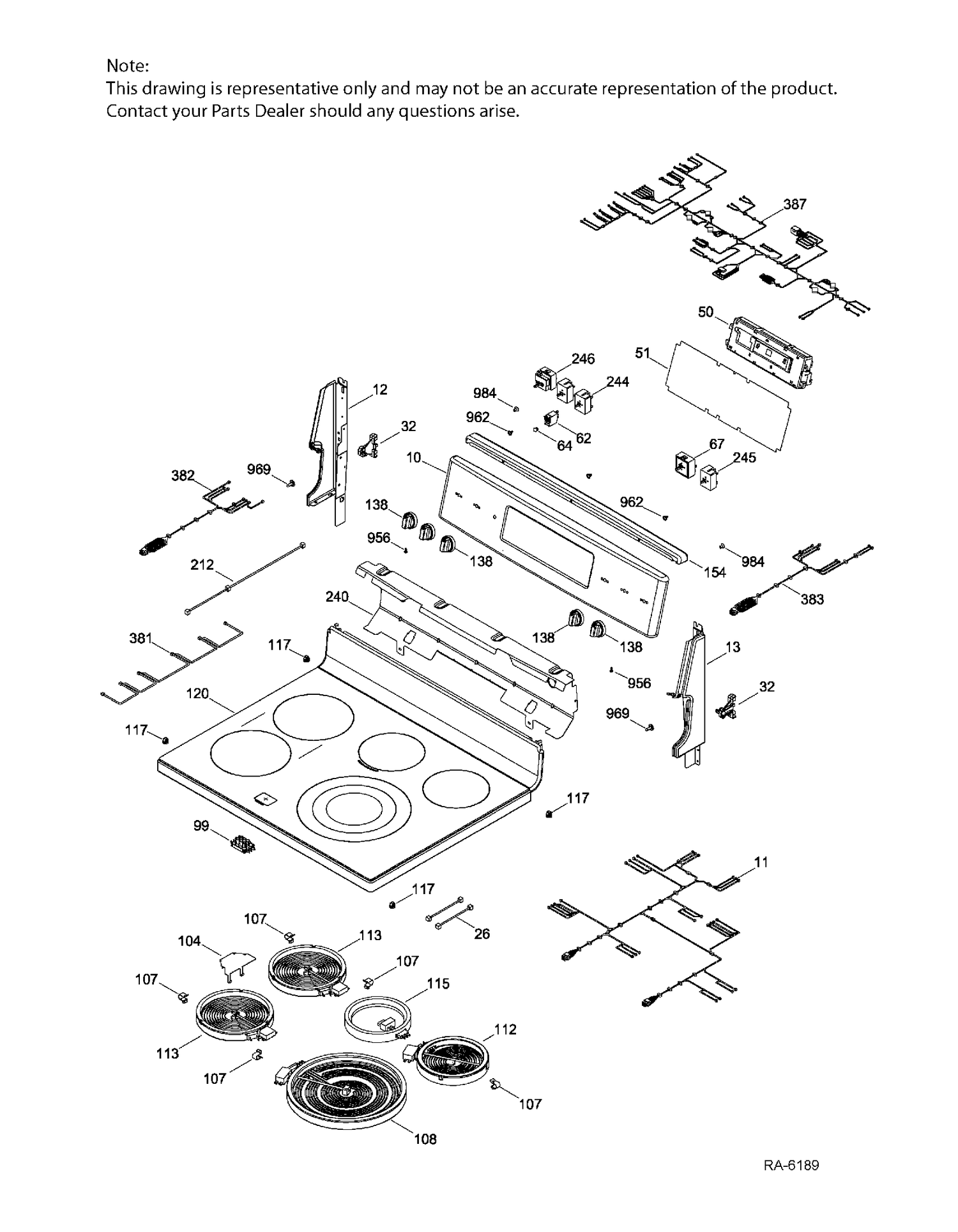 CONTROL PANEL & COOKTOP Diagram and Parts List for PCB940EK1ES  General Electric Range