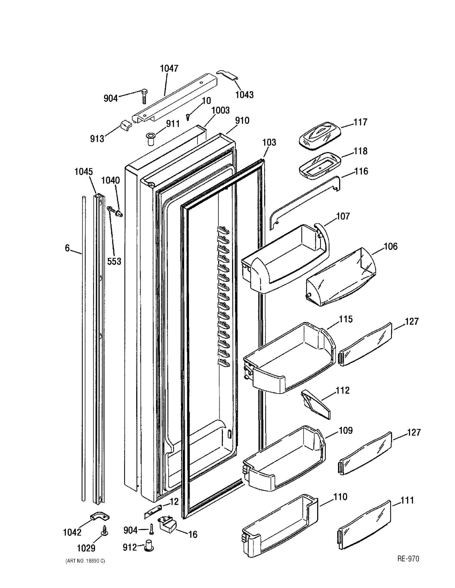 REFRIGERATOR DOOR Diagram and Parts List for PSI23SGMBKBS  General Electric Refrigerator