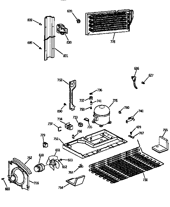 Unit Parts Diagram and Parts List for TBX22PRYFFWW  General Electric Refrigerator