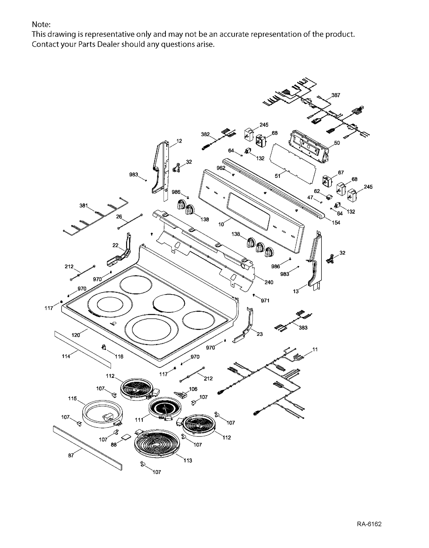 CONTROL PANEL & COOKTOP Diagram and Parts List for JCB840EK1ES  General Electric Range