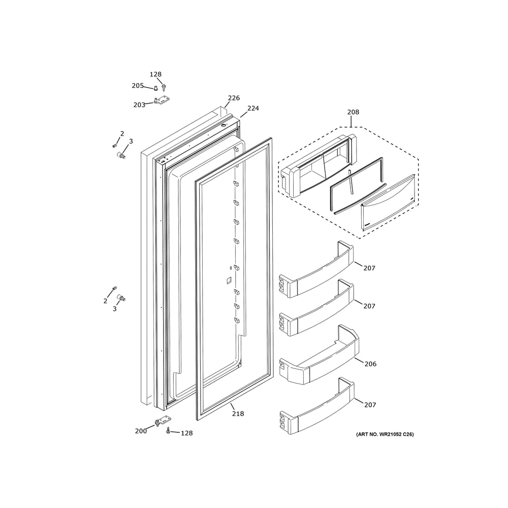 Fresh Food Door Diagram and Parts List for ZISS480NNMSS  General Electric Refrigerator