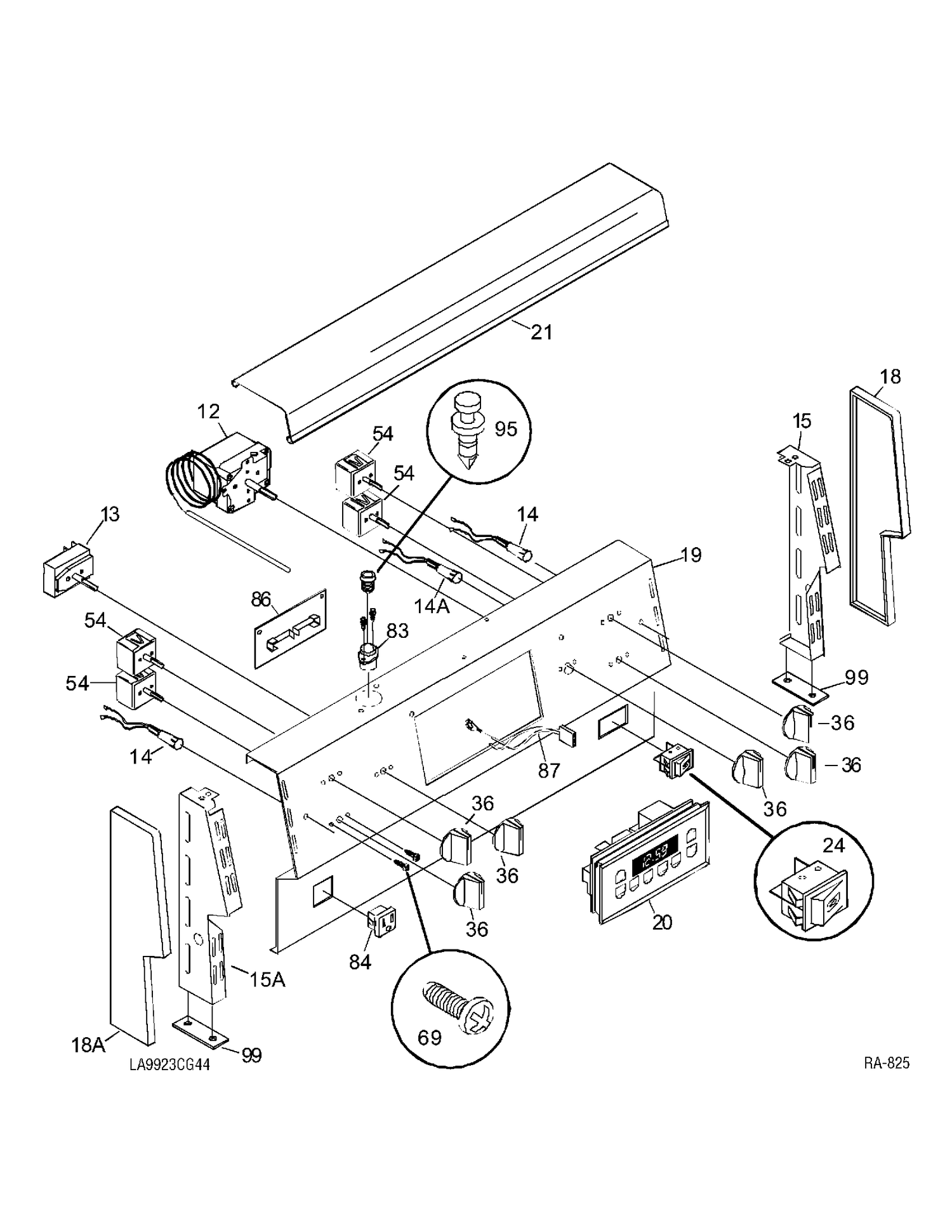 BACKGUARD Diagram and Parts List for GRMF2400SM-7  General Electric Range