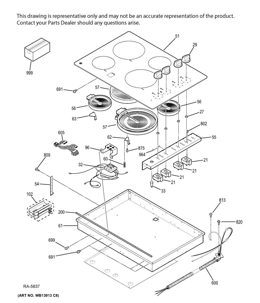 Control Panel And Cooktop Diagram and Parts List for MBC12GAZLSS  General Electric Refrigerator