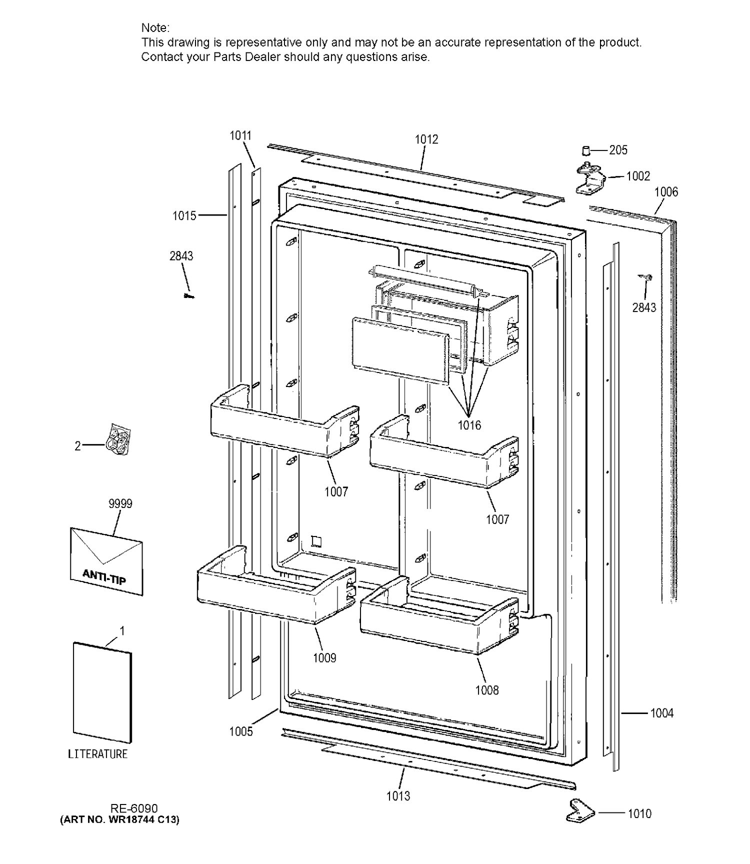 DOOR Diagram and Parts List for ZIR360NHARH  General Electric Refrigerator