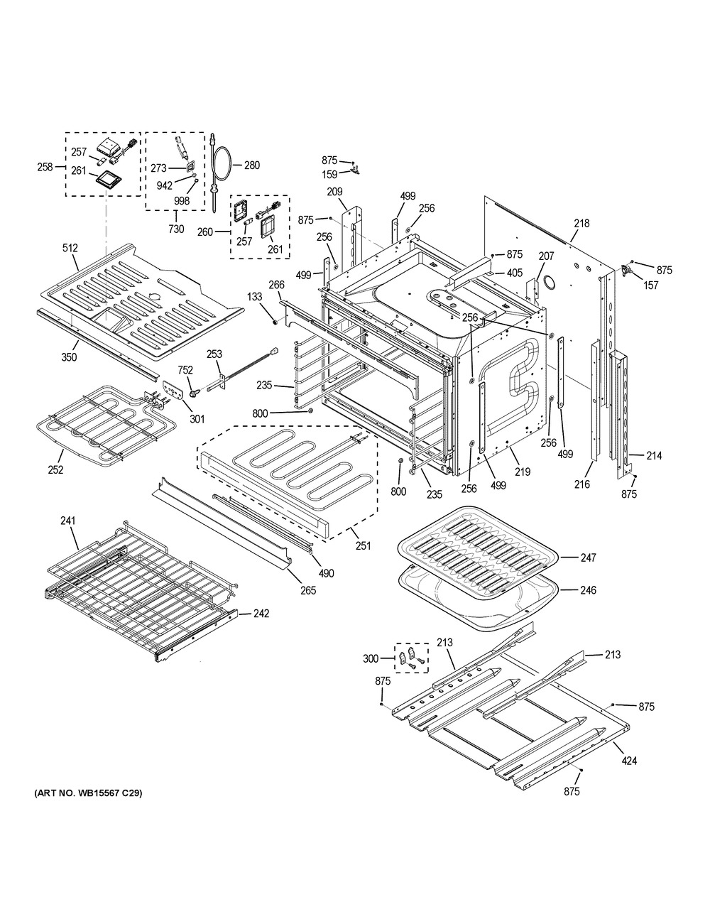 Lower Oven Diagram and Parts List for CT9550SH7SS  General Electric Wall Oven