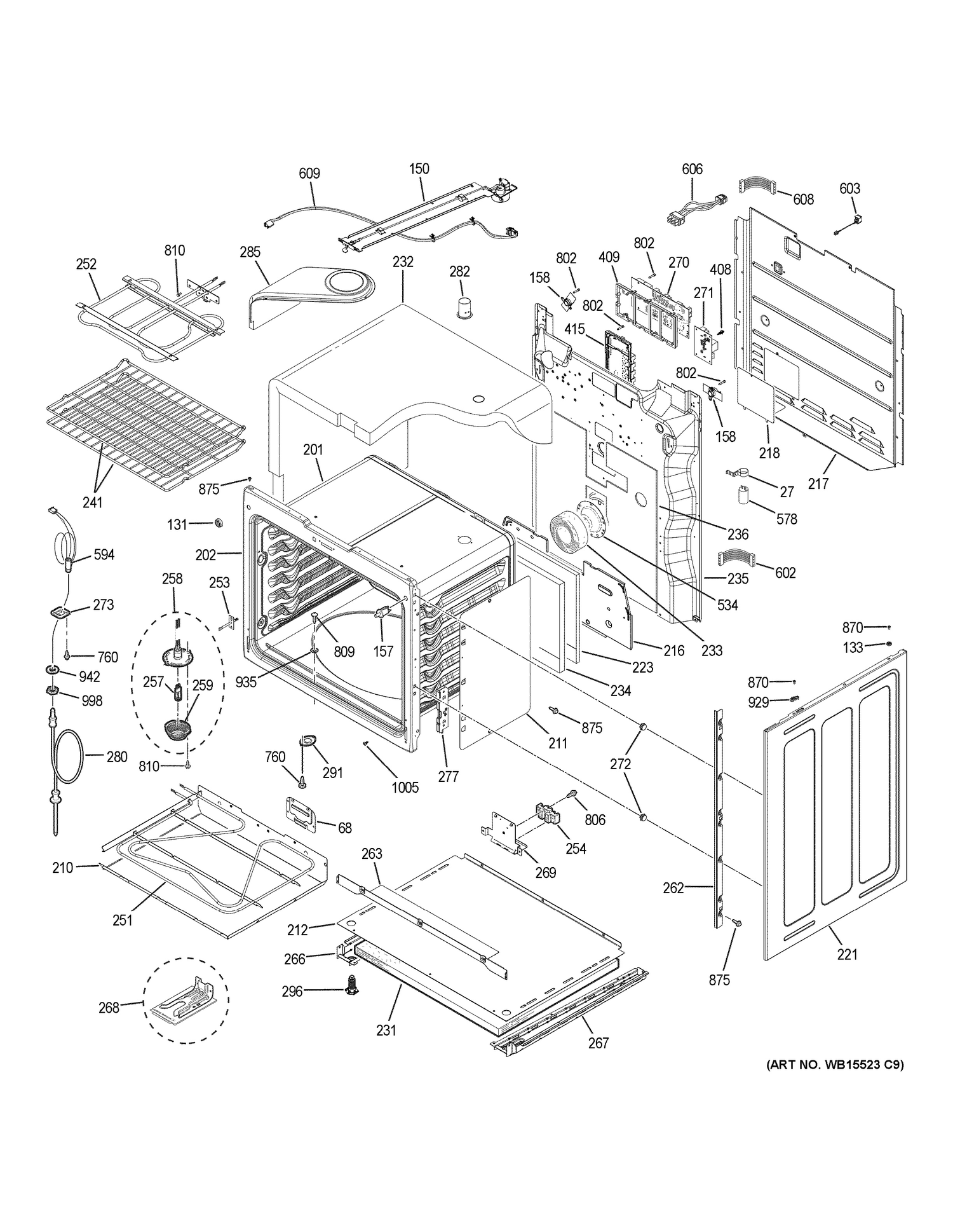 LOWER OVEN Diagram and Parts List for PS960BL1TS  General Electric Range