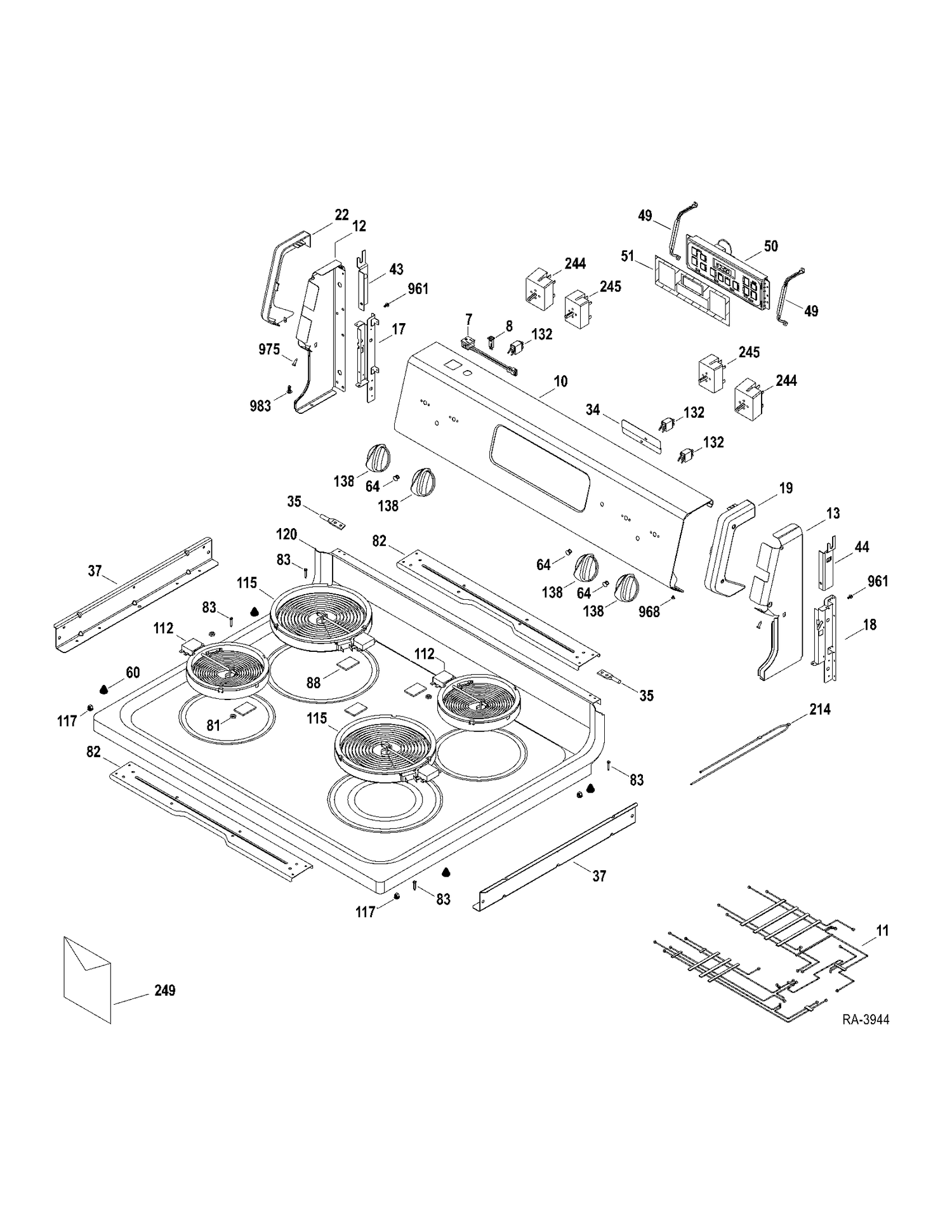 CONTROLS-COOKTOP Diagram and Parts List for RCBS787DN3WW  General Electric Range